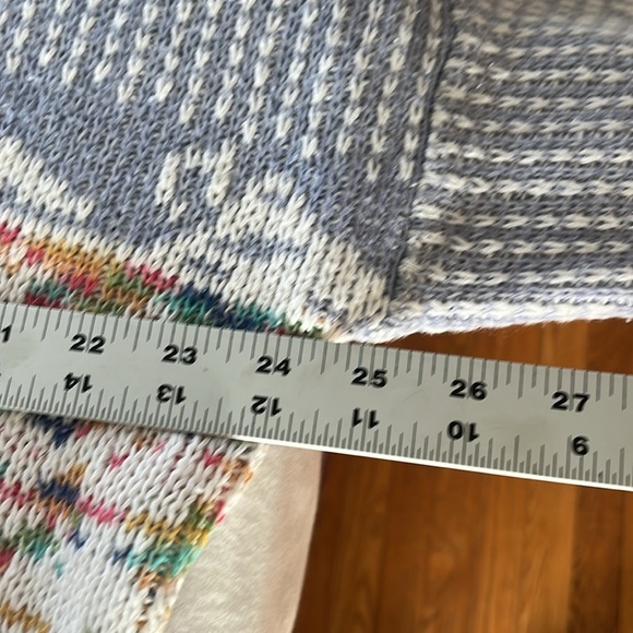 VTG 90S pastel chunky ramie cotton Blue and White Button-Up oversized Cardigan M - Picture 8 of 9